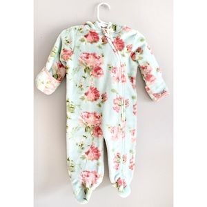 Laura Ashley Baby | Pink blue plush fleece hooded bunting snowsuit, 3-6m